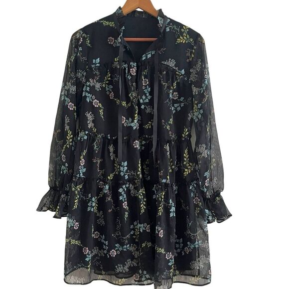 Dark Ditzy Floral Babydoll Mini Dress sz S Whimsigoth Fairy Grunge - Picture 2 of 11
